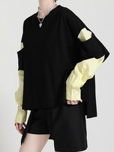 Women Round Neck Stitching Color Matching Casual Shirt